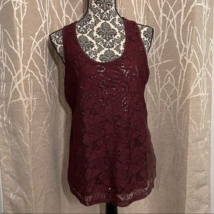 Vanity Burgundy Sleeveless Sequin Layer Top - Size L